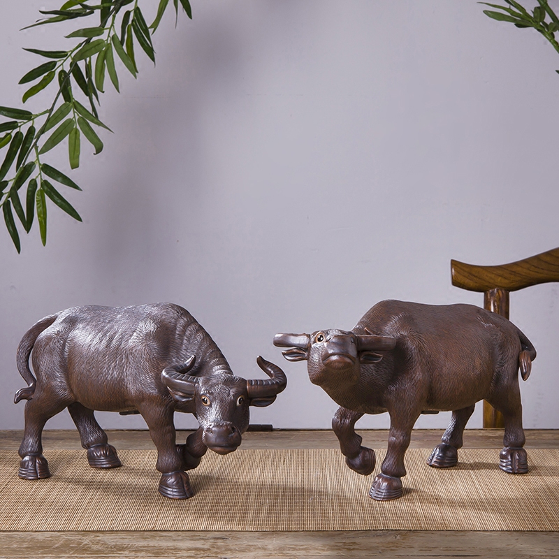 Twelve Zodiac Feng Shui Ornaments Ceramic Buffalo Office Living Room Creative Wealth-Attracting Animal Home Decoration Stone Bay Figurine