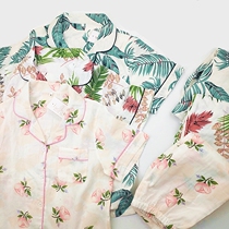 Cotton gauze summer new short sleeve trousers ladies home wear pajamas set cardigan two-piece INS style