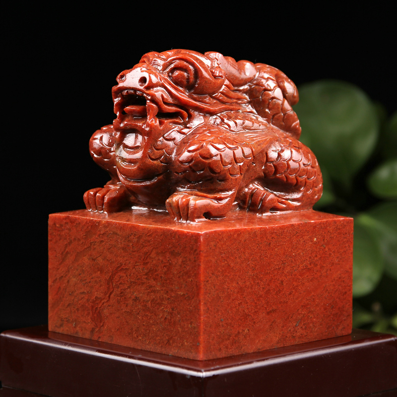 Jade seal large ornament Shoushan stone ancient beast Ganlong jade seal gold stone seal engraving seal gift collection chapter 8x8x13