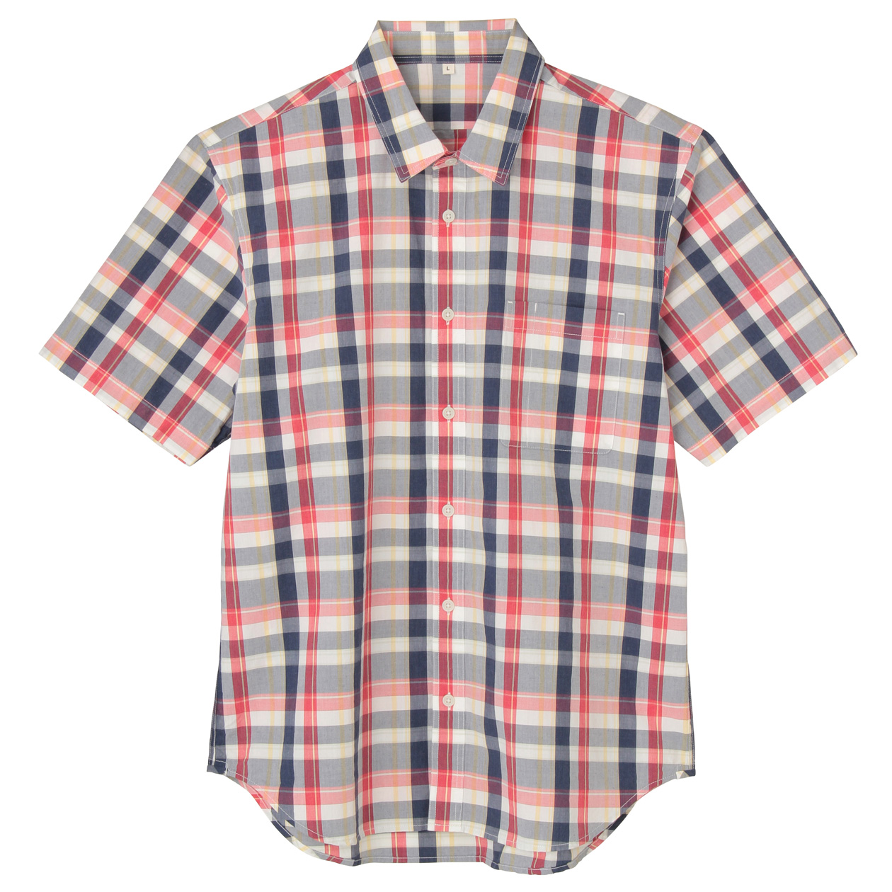 无印良品MUJI 男式 棉短袖马德拉斯格子衬衫