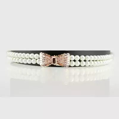 Pearl bow fashion Wild Lady elastic belt girl children's dress decoration waist