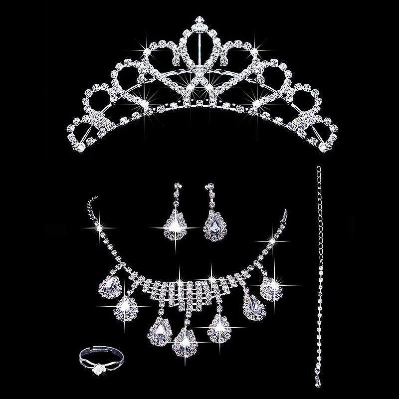 Bride Four Sets of Korean Wedding Ornaments Jewelry Hair Accessories Necklace Earrings Ring Handmade Wedding Celebration Accessories
