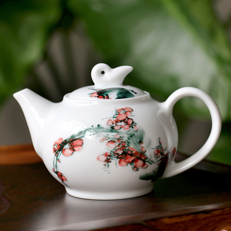 Red high temperature fine white porcelain of jingdezhen ceramics household kung fu tea set containing cup teapot and Red berries