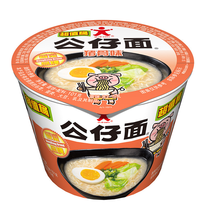 【天猫超市】公仔碗面猪骨味101g/桶方便面桶面速食面○