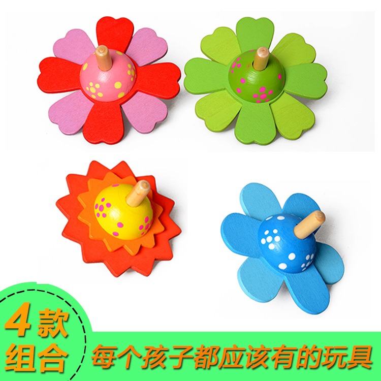 Foreign Trade Children Puzzle Nostalgia Toys Traditional colour rotating small top hand turning wooded floral tops
