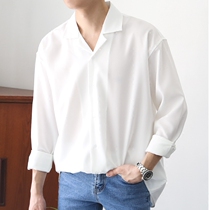 East Gate Korean men's clothing substitute for exquisite pure-color spring and summer thin-collar loose long-sleeved shirt tide shirt