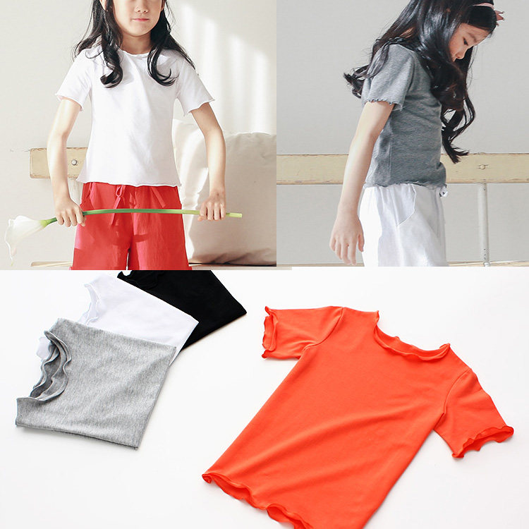 Rainbowbus children's clothing girls spring and summer short-sleeved wavy T-shirt top baby round neck small fresh