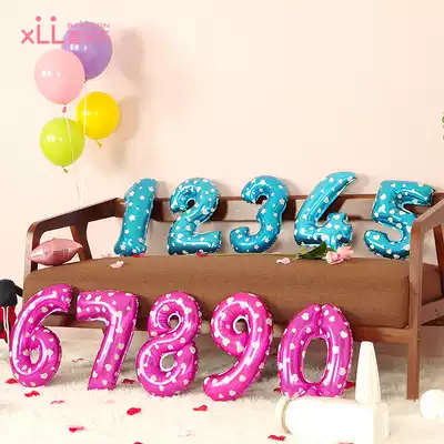 Wedding Wedding room decoration supplies Anniversary store celebration Children's birthday adult party decoration Blue powder digital aluminum film balloon