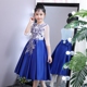 Váy trẻ em, váy, sườn xám, bộ đồ Tang, váy công chúa, guzheng màu xanh, biểu diễn hợp xướng, biểu diễn của chủ nhà, phong cách Trung Quốc váy đầm thu đông cao cấp bé gái Váy trẻ em