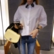 2021 mùa thu mới Hàn Quốc Dongdaemun của phụ nữ áo ba phần tư thêu ve áo sơ mi rời áo sơ mi bông nữ - Áo sơ mi