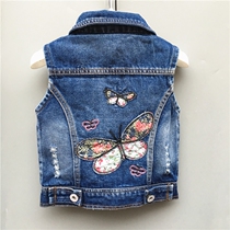 2018 Spring and Autumn Womens Wear Baby Horse Clips Thin Small Children Denim Vest Jacket