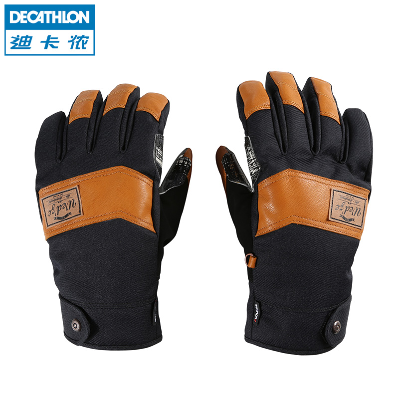 迪卡侬 成人自由式户外滑雪手套 耐用牛皮 防滑橡胶 WED'ZE