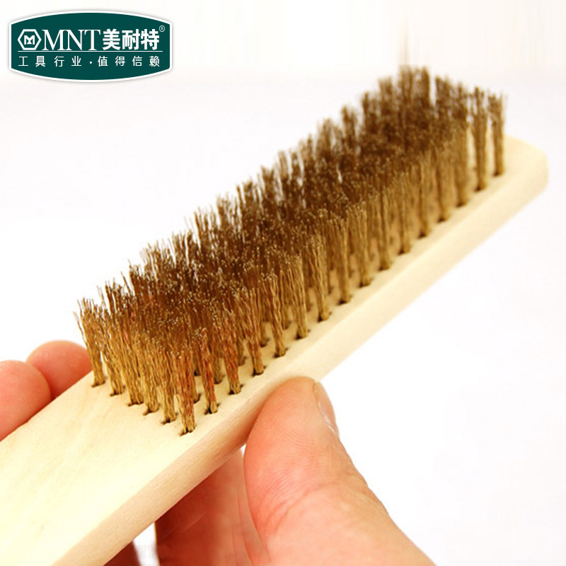 [USD 5.38] Fine wood handle copper brush metal surface cleaning brush