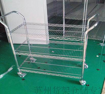 Chrome-plated garage room laboratory anti-static cart warehouse small pull cargo material multi-layer flat wire mesh stainless steel