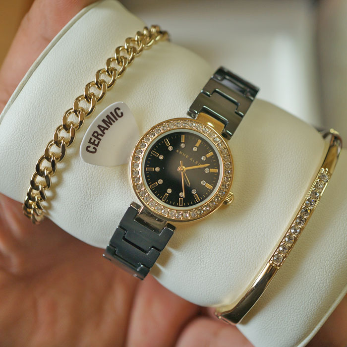 In-Stock Genuine American Super-Beautiful Ak (Anne Klein) 1988 Black Gold Ceramic Strap Bracelet Gift Box Women's Watch