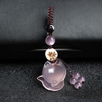 Natural powder Crystal Fox pendant mobile phone chain car keychain bag hanging yellow crystal pendant