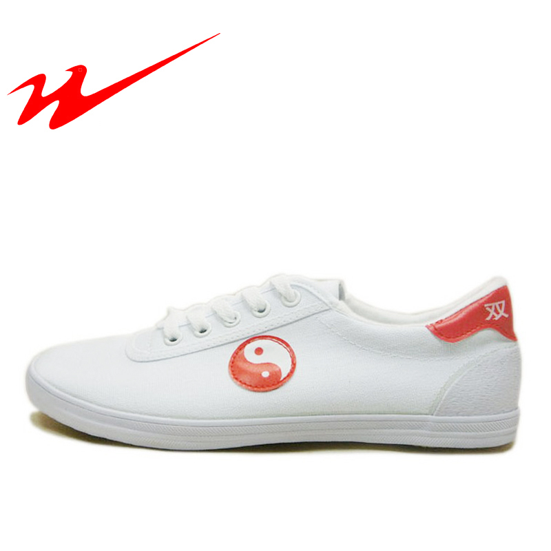 Qingdao double star men and women white anti-slip light beef tendon bottom canvas martial arts shoes Taiji shoes practice shoes Kung Fu shoes