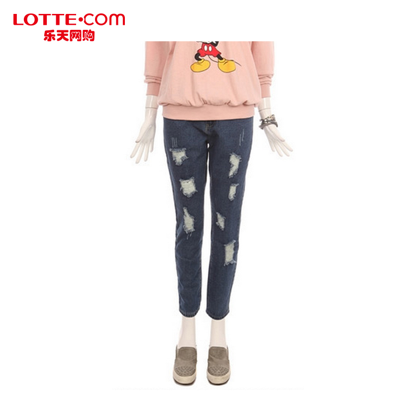 乐天网购Oliviers Closet牛仔裤洗旧破洞休闲九分裤百搭显瘦