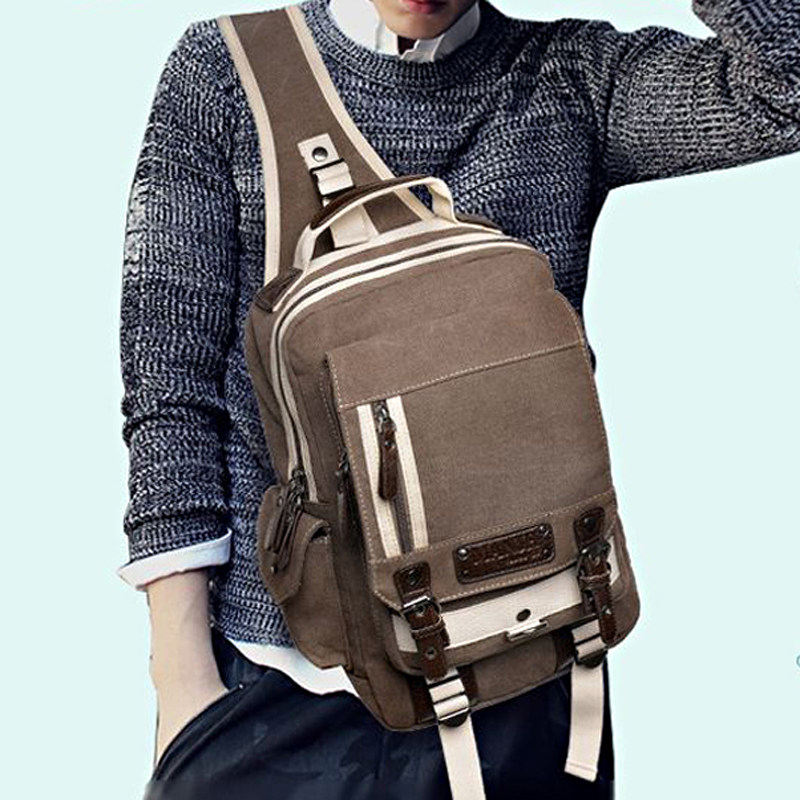 Large Capacity Men's Chest Bag Canvas Slanted Satchel Korean version Sports Leisure Large single shoulder front Shoulder Bag Male Multifunction Tide