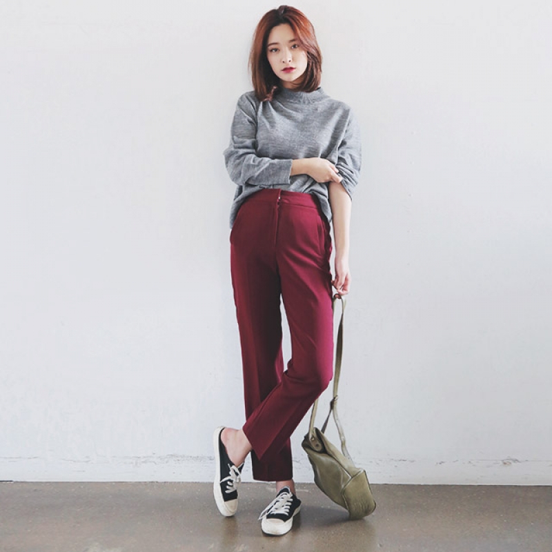 韩国stylenanda官方正品 时尚款纯色宽螺旋纹边针织衫-灰色