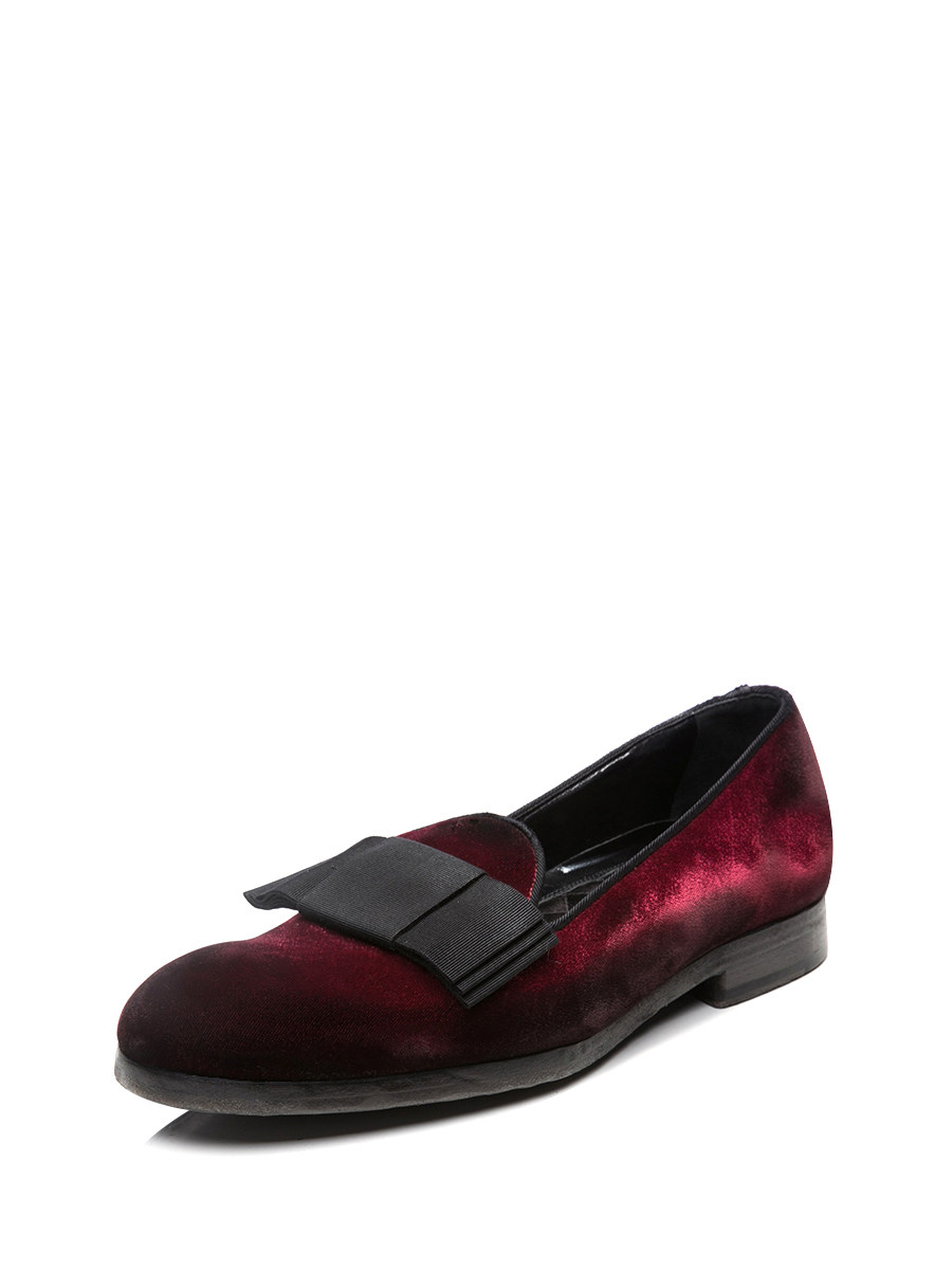 Dolce&Gabbana 酒红色做旧款蝴蝶结便鞋