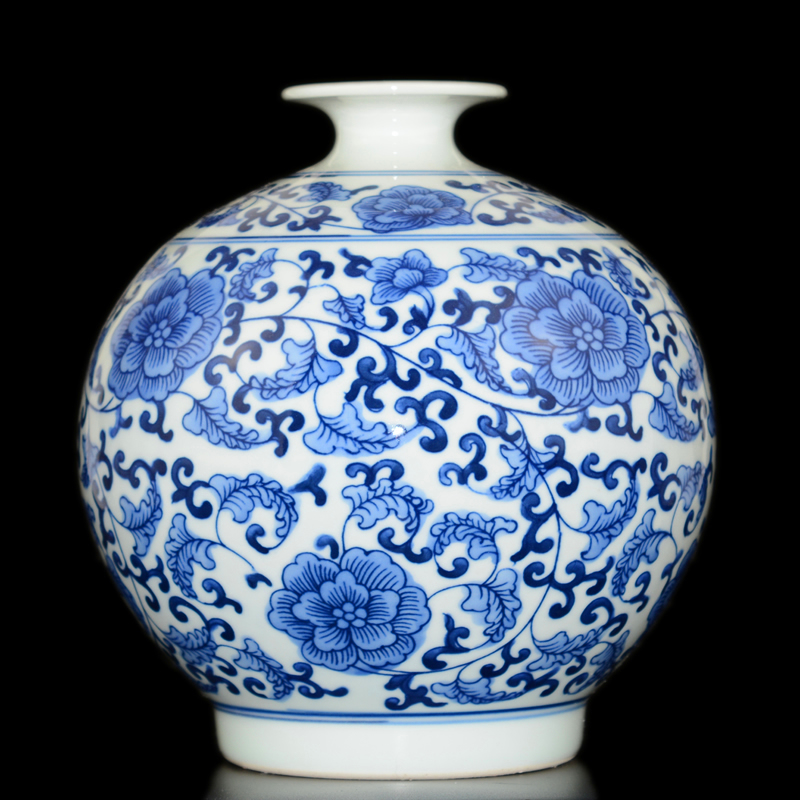 Jingdezhen ceramic manual hand - made under glaze blue and white porcelain vase color archaize sitting room small handicraft rich ancient frame furnishing articles