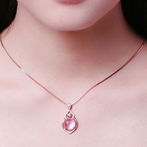 S925 sterling silver necklace rose gold natural pink crystal pendant love choker Mothers Day girlfriend birthday gift