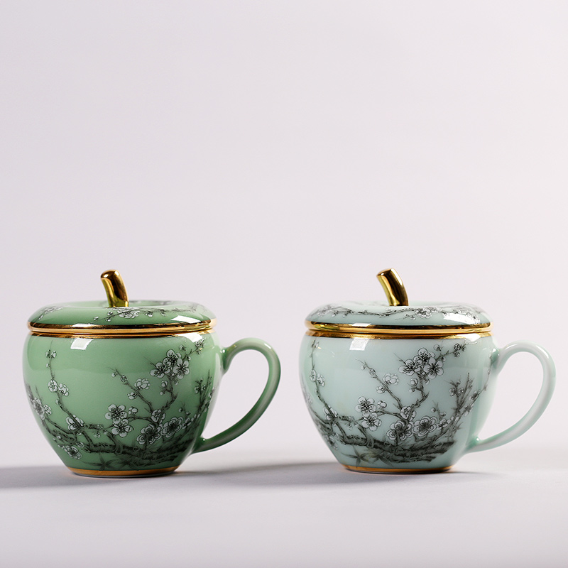 Red xin celadon teacup apple coloured drawing or pattern glass mugs office home tea tea set with cover cups