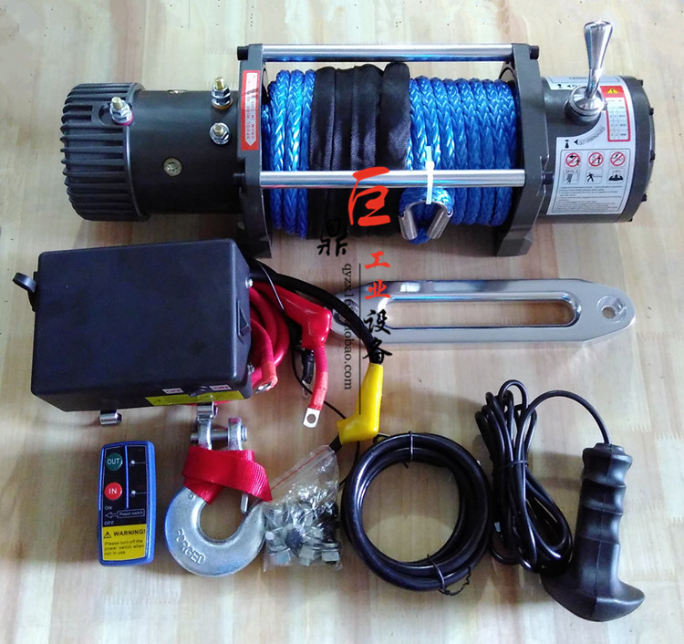Promotional Juding electric winch nylon rope winch 12000 lbs off-road fiber rope winch traction