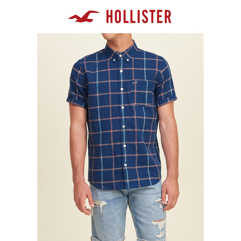 Hollister 格子棉质亚麻混织衬衫 男 116834