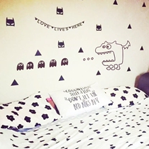 Eat bean monster creative cartoon wall sticker childrens room bedside dormitory background wall decoration flat sticker