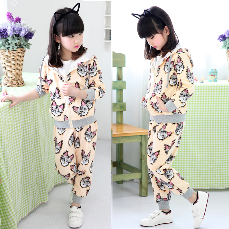 2017 autumn Korean version of the new cat models girl children baby long sleeve long pants set tz-2089