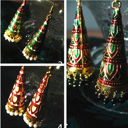 India imported filigree enamel cloisonne handmade classical exquisite earrings tapered big pagoda new