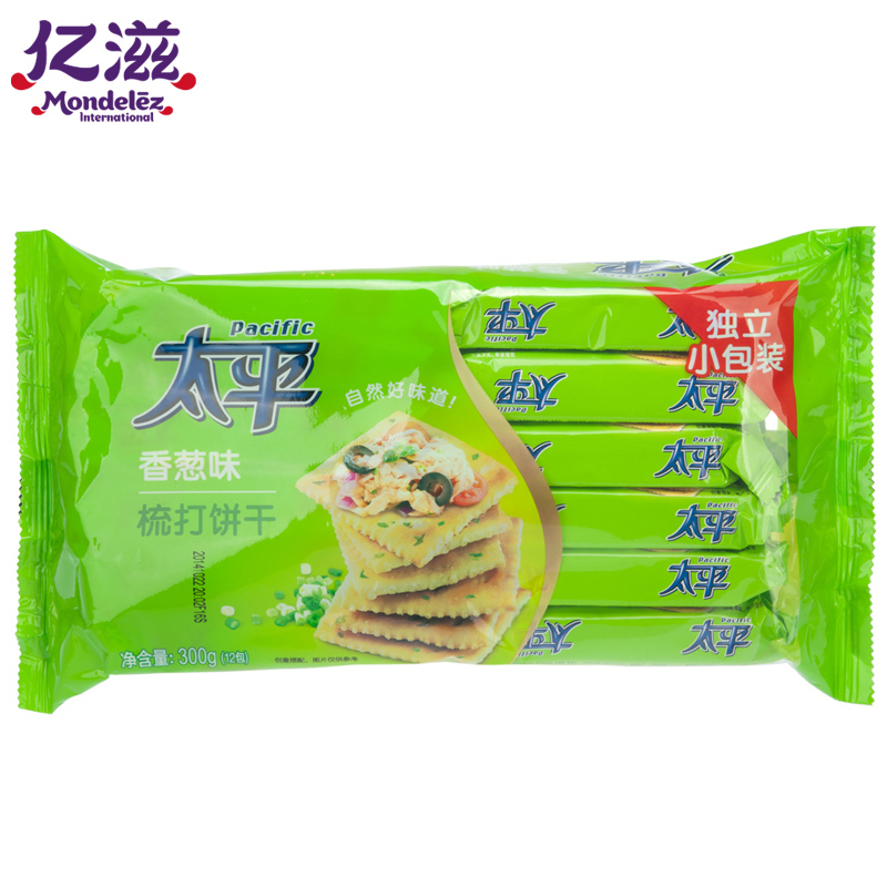 【天猫超市】亿滋 太平梳打饼干香葱口味独立包装300g/袋 12小包