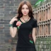 Áo gió nữ mùa hè áo ngắn tay đáy quần nữ kiểu Trung Quốc thêu cỡ lớn nửa áo thêu tay - Áo phông