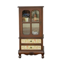 European-style American Mediterranean furniture wine cabinet display cabinet Solid wood feet TV side cabinet side cabinet Antique painted 0245