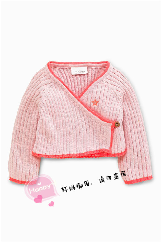 In-Stock Uk Next Girls' Baby and Children's Spring and Autumn Pure Cotton Pink Sweater Wrap Knit Cardigan