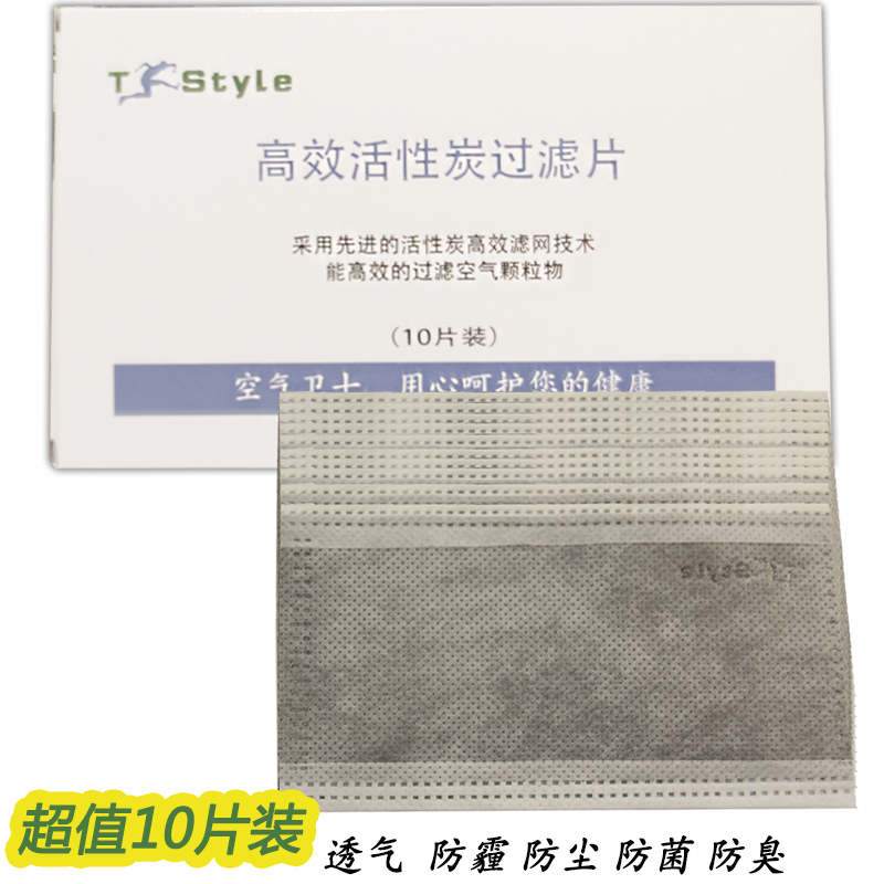 T-style高效活性炭过滤片防尘防病菌防二手烟汽车尾气异味10片装