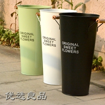 Tin bucket double ear wooden handle tin printing home furnishings flower garden flower bucket waterproof flower arrangement