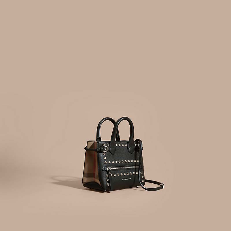 BURBERRY/博柏利迷你 House格纹拼铆钉皮革班纳手袋40123881