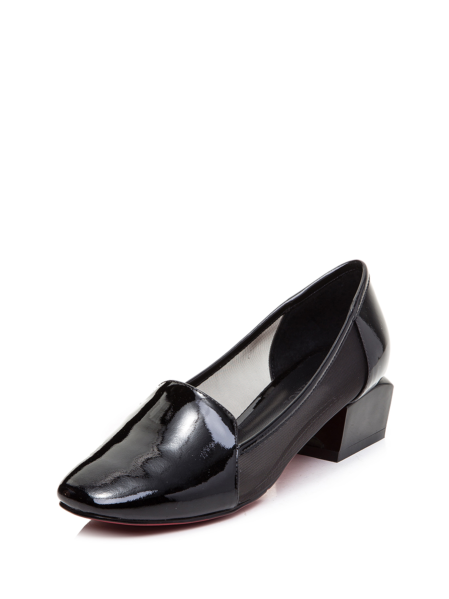 TRANOI 黑色网纱拼接粗低跟鞋