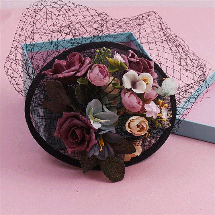 Photo studio Photo Sen Korean bride Black vintage mesh top hat headdress Head flower hair ornament Dress with accessories