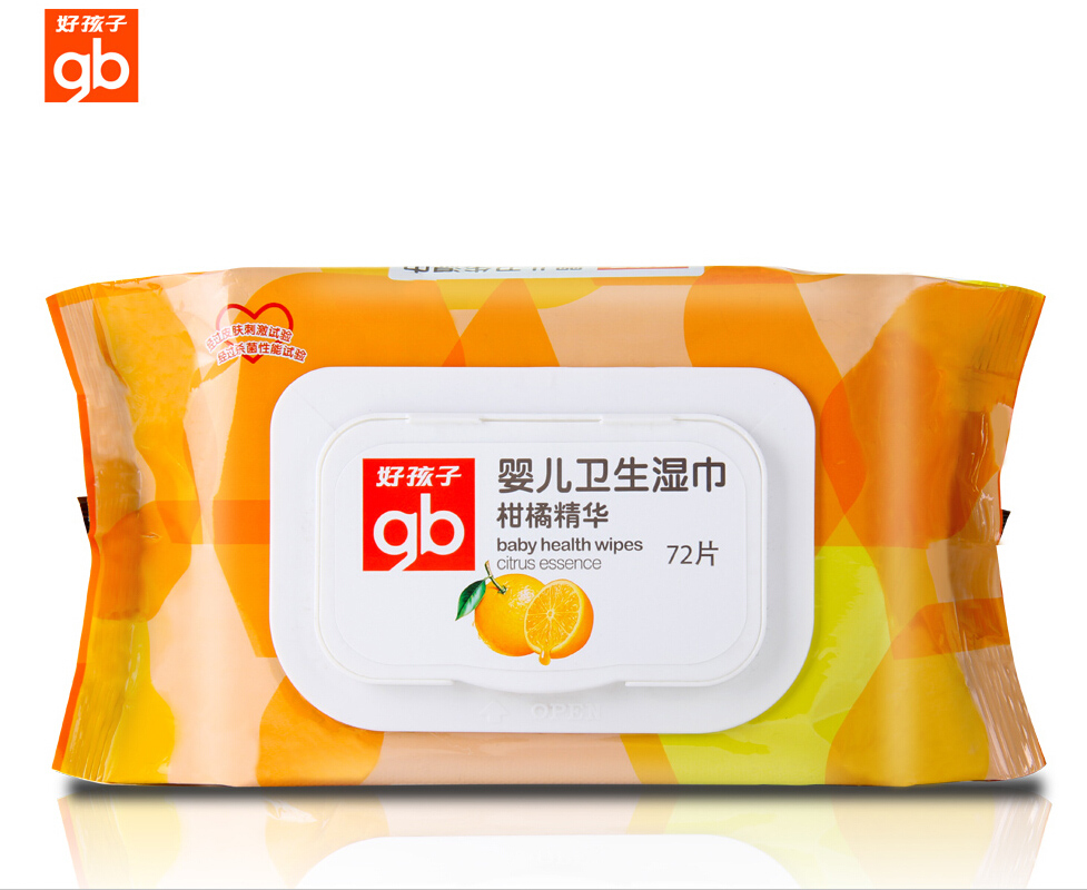 好孩子婴儿湿巾 宝宝湿纸巾柑橘精华抗菌卫生柔湿巾72片预防红PP