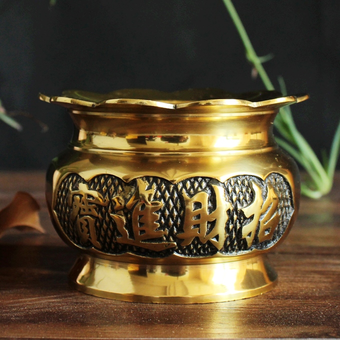 纯铜香炉上香烧香的大尺寸家用供奉观音供佛财神全黄铜佛堂插香炉