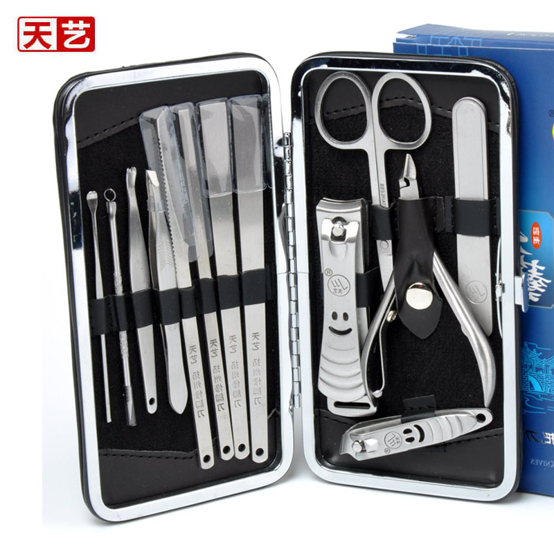 天艺牌美甲套装指甲钳修甲美甲专业工具13件家用套装含修脚刀