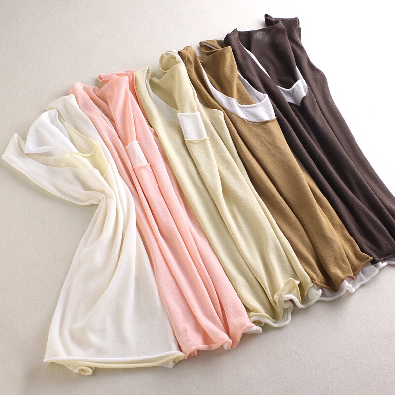 Summer Knit Harness Vest Woman Breathable Double Layer Round Collar Short sleeveless knitted sweatshirt sweaters undershirt woman thin