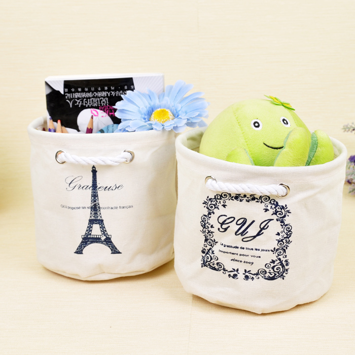 ZAKKA cotton hemp cloth art home containing box bag desktop debris storage basket double handle small drum