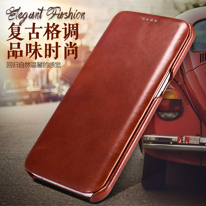 iCarer Curved Edge Vintage Series Side Open Handmade Genuine Cowhide Leather Case Cover for Samsung Galaxy S7 edge & S7