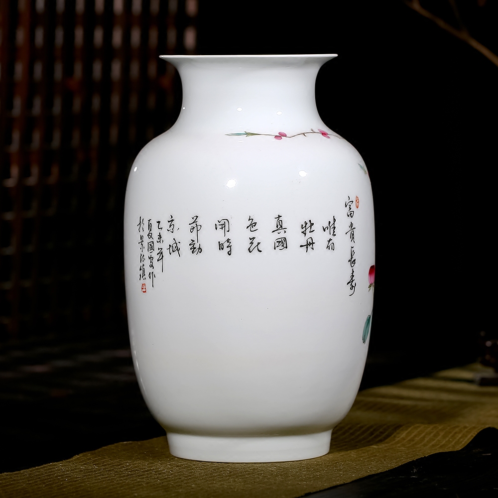 Jingdezhen ceramics famous master hand draw pastel wealth longevity vases, flower receptacle modern new Chinese style furnishing articles