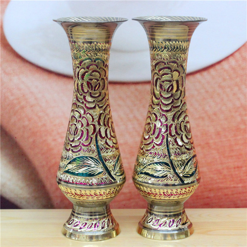 Pakistan Handicraft Direct Sale Copper Bronze Sculpture 12 Inch Lovers Day Style Vases Home Decoration BT486